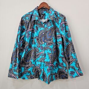 Talbots Womens Paisley Button Up Shirt Plus Size 2X Multicolor Boho Festival